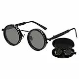 Hitchuey Polarisierte Sonnenbrille, Unisex Runde Brille, 1-9 Einstellbarer ND-Filter, UV-Schutz, Blendschutz, Retro Steampunk Sonnenbrille, Geeignet Zum Autofahren, Angeln, Wandern