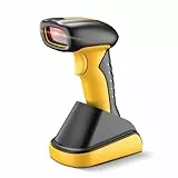 NetumScan Drahtloser Bluetooth 1D/2D Neue Basis Barcode-Scanner in Industriequalität, 2600 mAh Akku mit Ladestation, kompatibel mit POS, PC, iPhone, Android für Einzelhandel (Yellow)