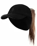PivotWing Wintermütze Damen, Damen Wintermütze mit Ohrenklappe Reflektierend Dehnbar Vlies Basecap Ponytail Hat Zum Laufen Gehen Wandern Running Cap Pferdeschwanz Mütze Schwarz