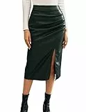 Kate Kasin Damen Stretch Bodycon Bleistiftröcke Kunstleder Mini-Röcke mit Schlitz Dunkelgrün M