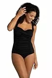 Ulla Popken Damen große Größen Übergrößen Plus Size Badeanzug, Drapierung, feine Struktur, Softcups schwarz 46 791023130-46