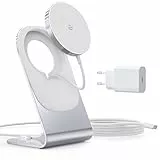 RoRoSkin Mag Safe Ladegerät, Wireless Charger induktive ladestation, Magnetisch Induktionsladegerät, Kabellos Schnellladegerät kompatibel für iPhone 17/16/15/14/13/12 Serie, Silber mit Adapter