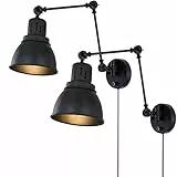 BOBOPAI Vintage Verstellbare Wandlampe Mit Schalter, Industrielle Retro Drehbare Wandleuchte Mit Stecker, E27 Innen Wand Beleuchtung Für Wohnzimmer, Schlafzimmer, Büro, Schwarz, 2 Stücke