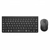 Rii Mini Tastatur Maus Set Kabellos, QWERTZ Deutsches Layout, 2,4GHz Empfänger, Superflaches Design mit 12 Multimedia-Tasten und Angenehmem Neigungswinkel für PC, Laptop, Windows, Mac - Schwarz