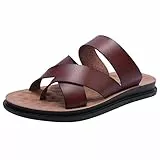 Harssidanzar Herren Sandalen Flip Flops Zehensandalen Slip On Cross Straps Slide Sandalen Toe Ring Style KM221EU, Satte,Größe 45