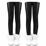 Auranso Thermo Leggings Mädchen Gefütterte Thermoleggings Warme Winter Dick Thermohose für Kinder,2er-Pack Schwarz 122-128