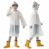 Opret 2 Stück Regenponcho Kinder, Wiederverwendbar Wasserdicht Regencape Kinder mit Kapuze und Ärmeln, Eva Atmungsaktiv Regenschutz Regenmantel für Mädchen Jungen Wandern Camping Reisen