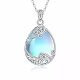 YAFEINI 925 Sterling Silber Mondstein Kette Filigrane Anhänger Halskette Schmuck für Damen Mädchen (A-Filigrane Mondstein Kette)