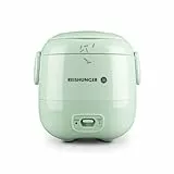 REISHUNGER Mini Reiskocher, salbeigrün | 0,3 L - 1-2 Portionen | hochwertige Keramikbeschichtung - Premium Topf | Handliche Größe für kleine Haushalte und unterwegs