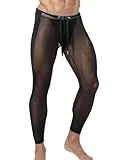 Panegy Herren Mesh Leggings Transparent Netz Hose mit Kordelzug Durchsichtige Muskel Leggings Sexy Clubwear Größe L-Schwarz