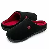 Damen Herren Hausschuhe aus Memory-Baumwolle Drinnen Pantoffeln im Herbst und Winter für Drinnen und Draussen (Schwarz Rot, 42/43 EU)