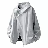 GURUNVANI Einfarbige Herren-Kapuzenjacke mit Reißverschluss, Unisex, Übergröße, Sport, Windbreaker, Hellgrau, M