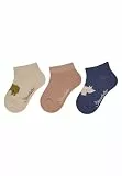 Sterntaler Sneaker Socken 3er Pack Elefant – Baby- und Kindersocken mit Elefant- und Nashorn-Motiv, Rippenstruktur, Baumwoll-Mix, Beige, Größe 22