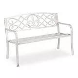 Relaxdays Gartenbank, Fleur de Lis Motiv, 2-Sitzer, Stahl, Garten und Terrasse, HxBxT: 86 x 127 x 60 cm, weiß-Bronze
