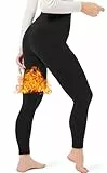LYRIKER Damen Thermo Leggings aus Baumwolle, Gefütterte Winter Leggings mit Fleece Warme Thermoleggings Schwarz 44-48