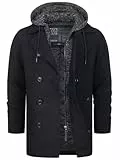 Indicode Herren Cliff Kurzmantel mit Stehkragen | Wollmantel Herrenmantel Mantel Black, XL