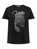 ONLY Carmakoma Damen T-Shirt Rundhals Kurzarm Print Curvy Plus Size Shirt, Farben:Schwarz, Größe:46-48