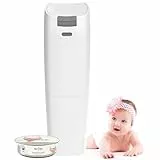 Spross Baby Windeleimer inkl. Nachfüllkassette - geruchsdichtes System mit Einhandbedienung - Mülleimer für Baby Windeln, weiß-grau