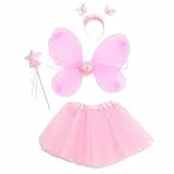 SOIMISS Fee Prinzessin Tutu Kostüm Set Schmetterling Kostüm Set mit Kleid Flügel Zauberstab Und Stirnband Geschenke für Kinder Halloween Dress Up Party Liefert Gefälligkeiten