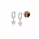 RoseJeopal Ohrringe Creolen Silber 925 Hängend für Mädchen Damen, Silber Huggie Ohrringe mit Zirkonia, Hypoallergene Schlafen Ohrringe Geschenk für Kinder (Blume)