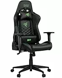 Razer Edition TAROK Natrix PC Gaming Stuhl - atmungsaktives PU-Leder gesteppt, Softcoat 3D Armlehnen, Wippfunktion, Lendenkissen und Kopfkissen, bis 130kg, schwarz