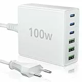 HSSNS USB C Ladegerät Mehrfach: 100W 6-Port Schnellladegerät mit USB-C und USB-A, Tragbarer Charger für iPhone Series und andere Smartphones(Weiß)