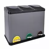 SVITA TC3X15 Treteimer 45 Liter Grau 3X 15L dreifach Abfalleimer 3er-Mülleimer Mülltrennung Küchen-Eimer