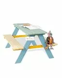 PINOLINO Nicki 4er Kindersitzgruppe aus Massivholz I Bunter Kinder Picknicktisch für Garten & Outdoor I Spieltisch mit abgerundeten Kanten I Robuste Sitzgruppe für 4 Kinder I 90 x 79 x 50 cm