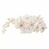 FRCOLOR Haarschmuck Weiß Braut Perlen Haarspange Mit Strass Blumen Haarkamm Für Hochzeit Verlobung Party