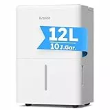 Kresico Luftentfeuchter elektrisch 12L/24H, Entfeuchter elektrisch Keller, Raumentfeuchter elektrisch 35dB für Räume bis zu 122m³/25m², Timer, 1M Ablaufschlauch, Filter, 10 J. Gar