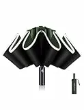 XIXVON Schirm Pro (10 Speichen, Grün) | LSF 50+ 99% UV-Schutz, reflektierender Sicherheitsstreifen, stabil, winddicht, tragbar für Reisen, automatisch | umgekehrter Taschenschirm