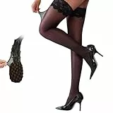 OuryTech Strümpfe Damen, Halterlose Strümpfe mit Silikon Spitzenband, Sexy Thigh High Stockings aus Sheer Nylon für Damen