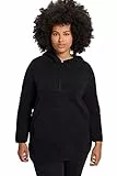 Ulla Popken Damen große Größen Übergrößen Plus Size Long-Teddy-Fleecepullover, Kapuze, Zipper, Langarm