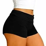 Navneet Schlafshorts Damen Kurze Hose Hotpants Fold Over Low Waist Sexy Pyjamahose Schlafhose Sommer Y2k Booty Shorts Schwarz L