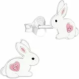 miimago Kinder Ohrringe Häschen mit Glitzer Kristallen 925 Sterling Silber rosa weiß Mädchen Ohrstecker Hasen Schmuckgeschenk