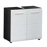trendteam smart living - Line - Waschbeckenunterschrank - Weiß Hochglanz/Grau - Waschtisch mit 2 Türen und 1 Einlegeboden - (BxHxT) 60 x 57 x 31 cm - chromglänzende Griffe