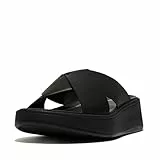 Fitflop Damen F-Mode Flatform Cross Slides aus Leder - Keilsandalen für den Sommer - Leicht, Bequem & mit Natürlicher Fußgewölbeunterstützung - Schwarz - 39 EU
