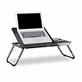 Relaxdays Laptoptisch Lapdesk Betttisch Betttablett Notebook-Tisch Beistelltisch Laptop BTH 60 cm x 35 cm x 24 cm Holz schwarz mit Leseklappe höhenverstellbar klappbar, 10013215, 35 x 75 x 40 cm