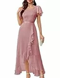 Berylove Cocktailkleid Damen Elegant Vokuhila Kleid Kleider Damen Festlich Elegant Abendkleid Lang Elegant für Hochzeit BLP7051 Blush L