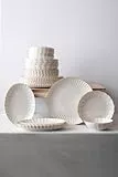 Kütahya Porselen Tafelservice 27-teilig – Bone Porzellan Geschirrset mit Goldrand für 6 Personen | Luz Form | Servierplatten, Essteller, Suppenteller, Dessertteller & Schalen