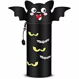 GDFJBG 2-in-1 Weiche Federmäppchen - Kawaii Halloween Silikontasche Federmäppchen, mäppchen - Stand Up, Tier Stifthalter, Stifte Mäppchen, Stifthalter Bleistifttasche Mädchen Junge (Fledermäuse)