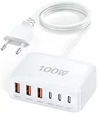 100W 6-Port Adapter Mehrfach Ladegerät mit USB-C und USB-A, Schnellladegerät PD 3.0 Charger Power Netzteil für iPhone 16 15 14 13 12 SE XS XR 8 (Weiß(100W))