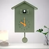 Minimalistische Kuckucksuhr Mit Pendel - Zarte Vogelhaus Wanduhr Mit Chimer, Batteriebetrieben für Wandkunst, Zuhause, Wohnzimmer, Küche, Büro Dekoration (Grün)