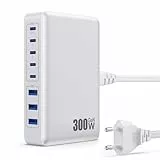 300W USB C Ladegerät Mehrfach, 8 Ports Schnellladegerät Ladestation Mit 5 USB-C und 3 USB-A Charger PD PPS 100W Netzteil für Laptop, MacBook, iPad, iPhone 16/15/14...Sumsung usw-Weiß