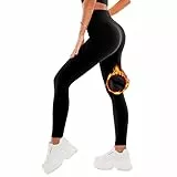 SINOPHANT Thermo Leggings Damen Winter, Fleece Thermoleggins Gefütterte Warm Teddy High Waist Gefütterte Strumpfhose Für Sport 1 Schwarz,L-XL