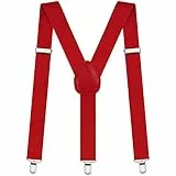 Aomig Hosenträger für Herren, Breit 3,5 cm mit Starken Metall Clips, Einstellbar und Elastisch Y Form, Rot