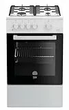Beko FSG52010FW Freistehender Gasherd, Gasbackofen mit Gaskochfeld, 50 cm, 4 Kochzonen, Gasbackofen mit Elektrozündung und Innentemperaturanzeige, herausnehmbares Innenglas, Weiß