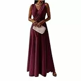 Abendkleid Damen Lang Festliche Kleider für Hochzeit Maxikleid mit Gürtel Damenkleider Elegant Ballkleid V Ausschnitt Cocktailkleid Hochzeitsgast Hängerkleid Ärmellos Brautjungfernkleider