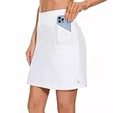 M MOTEEPI Tennisrock Damen Hosenrock Damen Sommer Golfrock 18' Skort Rock mit Hose Tennisrock mit 4 Taschen Weiß S