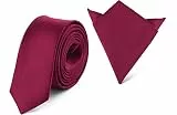 Ladeheid Herren Schmale Krawatte & Einstecktuch Set SP/P (150cm x 5cm, 22cm x 22cm, Weinrot)